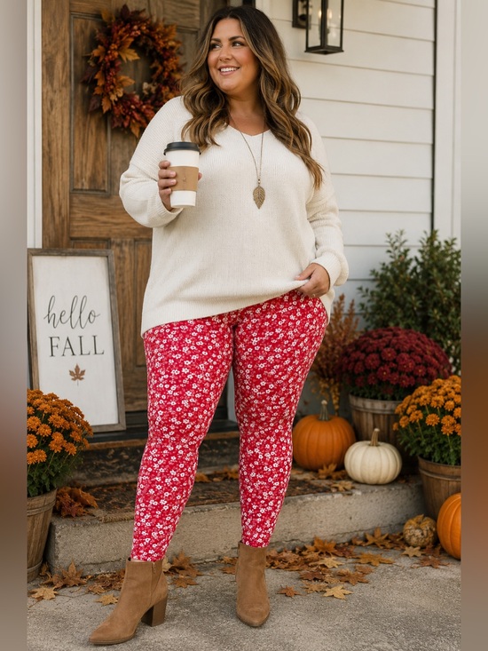 LuLaRoe Pants - LULAROE Vibrant Red Floral Leggings EUC